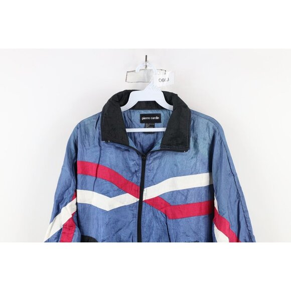 Vtg 90s Pierre Cardin Mens Large Spell Out Color Block Lined Windbreaker Jacket - Picture 2 of 13